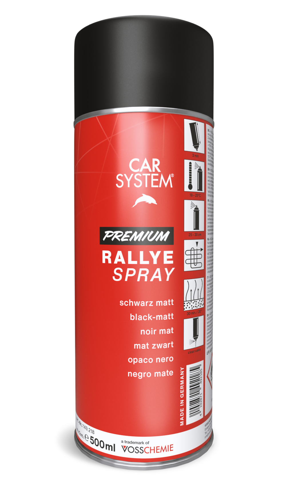Peinture Car System Premium Rallye Spray Noir Mat 500ml
