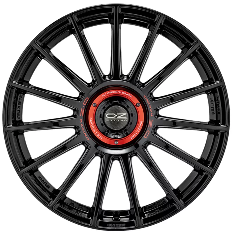 OZ SUPERTURISMO EVOLUZIONE 8.5x19 5x114.3 ET38 GLOSS BLACK + RED LETTERING Felgen
