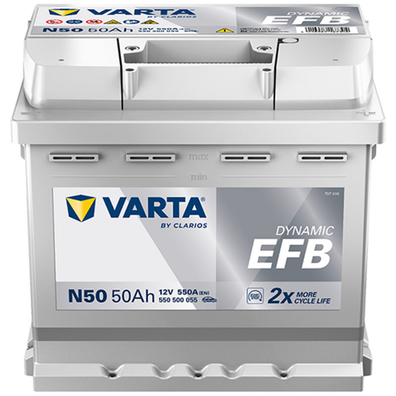 Batterie Voiture Varta N50 Dynamic EFB 12V 50Ah  550A pour DACIA SANDERO  1.4 (BS0C, BS0A, BS0G, BS1F, BS0E) 75cv